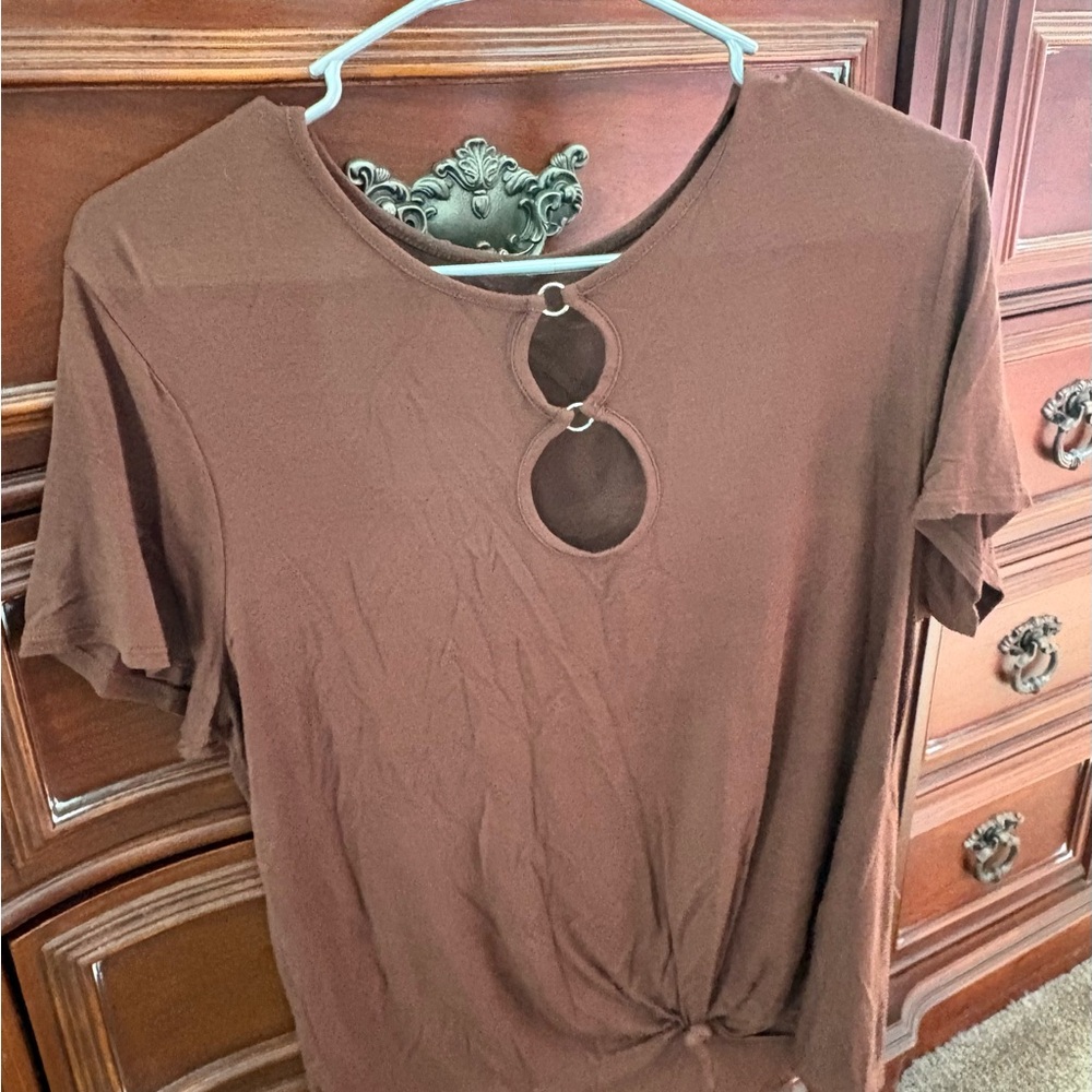 Brown Keyhole Women Top